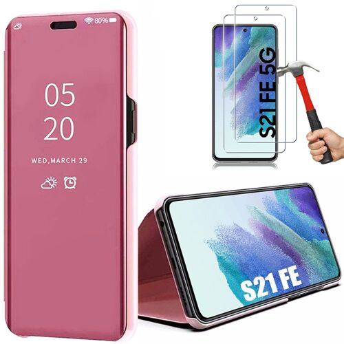 Coque Rose pour Samsung S21 FE Effet Miroir Anti-Rayure Protection 360 + 2 Verres Trempés - E.F.Connection