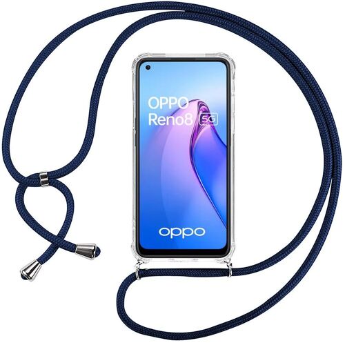 Coque Chaîne De Portable Pour Oppo Reno 8 5g Anti-Rayures Transparente Inclu Chaîne Bleu Marine - E.F.Connection