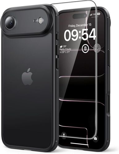 NSIECD-Coque pour iPhone Air avec Verre Trempé,Protection Totale de la Caméra, Protection Militaire, Coque Bumper Translucide Mate Antichoc - Noir Mat