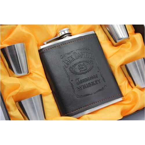 Ensemble De Bouteilles De Luxe En Cuir, En Acier Inoxydable, Pour Le Whisky, Tasse À Boisson, Avec Boîte, 4 Tasses, Jz 1120