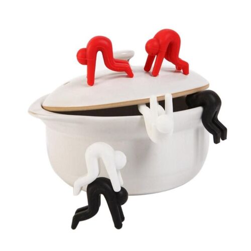 Support de téléphone multifonctionnel en Silicone, Anti-débordement créatif petit homme, support de téléphone, Kit universel pour la maison, outil de cuisine 2 pièces