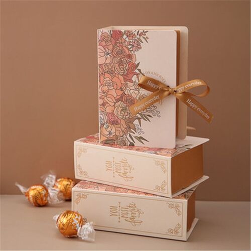 Boîte cadeau créative en papier Kraft, 25 pièces, en forme de livre Simple, pour bricolage, boîte à bonbons, fournitures de fête kawaii, boîte décorative avec ruban