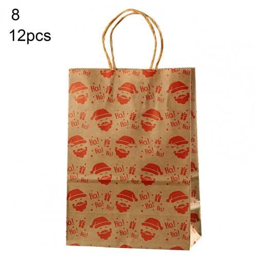 Ensemble de sacs cadeaux en papier Kraft, 12 pièces/ensemble, résistants aux déchirures, fabrication Fine, grande capacité, sac à bonbons, biscuits imprimés joyeux noël