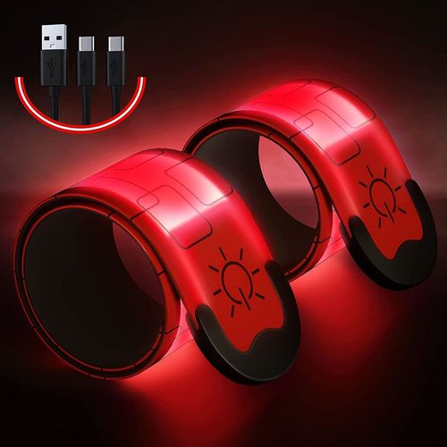2pcs Brassard Lumineux Led Rechargeable Via Usb,Brassard Reflechissant Led Running,Sécurité Pour Jogging,Camping(Rouge)