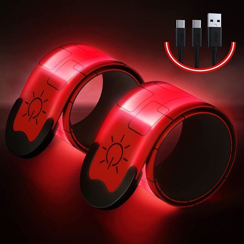 2pcs Brassard Lumineux Led Rechargeable Usb,Brassard Reflechissant Led Running,Bande Clignotant Ajustable Bracelet Lumineux De Sécurité(Rouge)