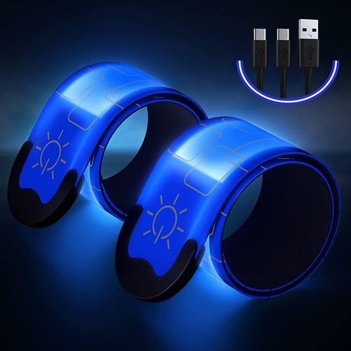 2pcs Brassard Lumineux Led Rechargeable Usb,Brassard Reflechissant Led Running,Bande Clignotant Ajustable Bracelet Lumineux De Sécurité(Bleu)