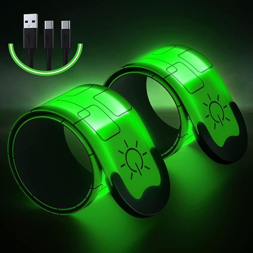 2pcs Brassard Lumineux Led Rechargeable Via Usb,Brassard Reflechissant Led Running,Sécurité Pour Jogging,Camping(Vert)