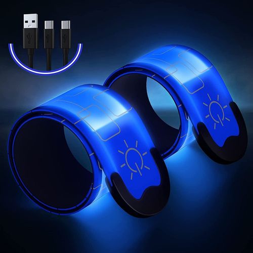 2pcs Brassard Lumineux Led Rechargeable Via Usb,Brassard Reflechissant Led Running,Sécurité Pour Jogging,Camping(Bleu)