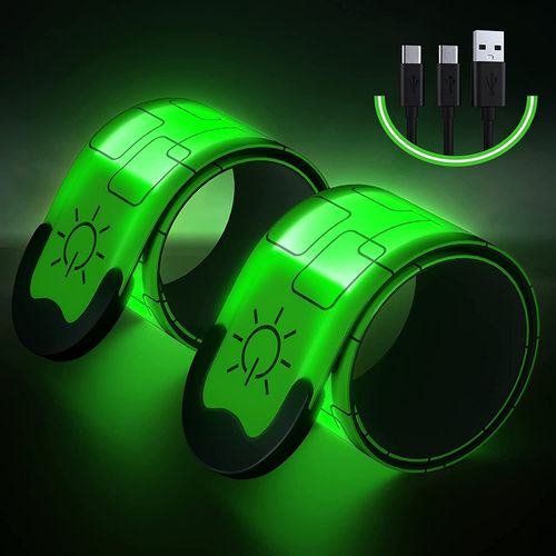 2pcs Brassard Lumineux Led Rechargeable Usb,Brassard Reflechissant Led Running,Bande Clignotant Ajustable Bracelet Lumineux De Sécurité(Vert)