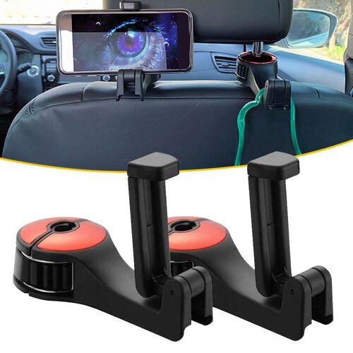 Supports Et Crochets Universels Multifonctionnels Pour Siège Arrière De Voiture, 2 Pièces, Avec Support De Téléphone, Accessoires De Voiture En Plastique Noir
