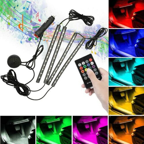 Bande Lumineuse Led Rgb 4x12 Pour Intérieur De Voiture, Éclairage D'ambiance Néon, Contrôle De Musique Via Application, Accessoires De Voiture Créatifs Universels