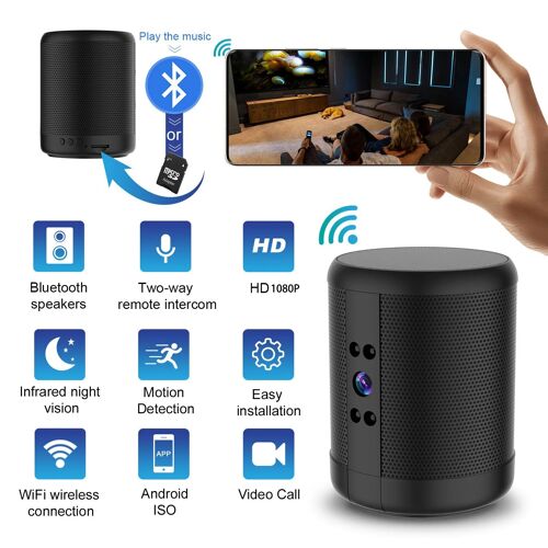 Enceinte Bluetooth Camera Espion Wifi Full HD 1080p Vision Nocturne Détection Mouvement YONIS