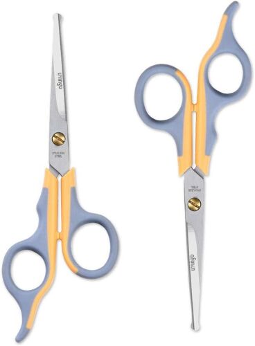 Grooming Scissors Set Of 2 Pcs Dogs And Cats-Titanium Coated,Round End Premium Stainless Steel Blade For Pets,Face,Nose,Ears-Soft Grip Comfort Cup (6.5')