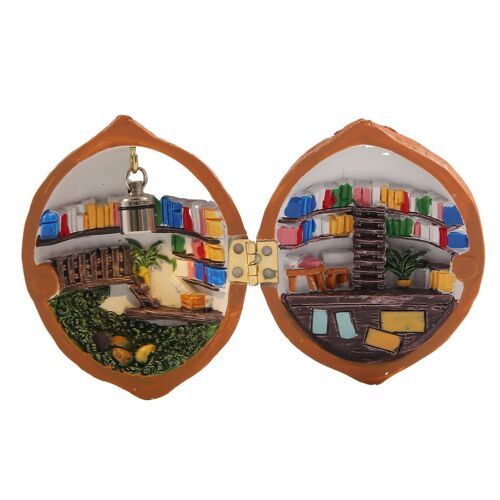 Maison de PoupéE en Coquille Noix, Mini BibliothèQue Maison, Noix Faite à la Main, ScèNe 3D SecrèTe RéSine, Miniature RéSine,A