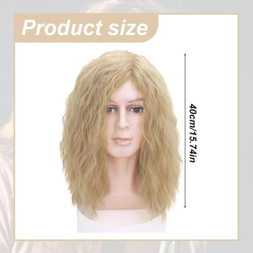 Asfasfq-Perruque Longue Ondulées Blond Pour Hommes Fête Usage Quotidien Postiche, Punk Popstar Blond Perruque Hommes Partie Centrale Perruques De Cheveux Pour Halloween Carnaval Déguisement (Blond)