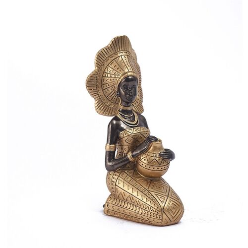 Statue en RéSine DéCor Figurines RéTro Femmes Africaines Tenant des Pots de Poterie Maison Chambre Bureau Articles de Collection, Or