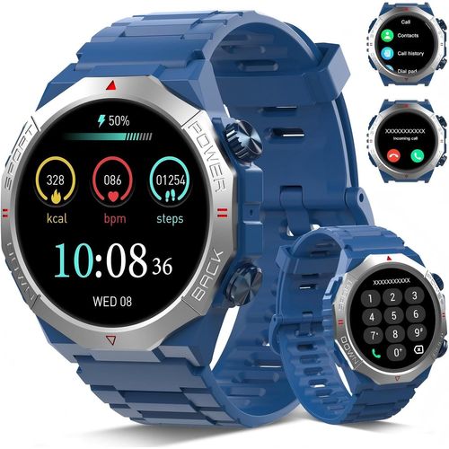 Montre Connectée Homme, Militaire Smartwatch avec Appel Bluetooth, 1.39"" HD Smart Watch Homme avec 110+ Modes Sportifs/Cardiofrequencemetre/Sommeil, Etanche IP68 Montre Intelligente, Bleu