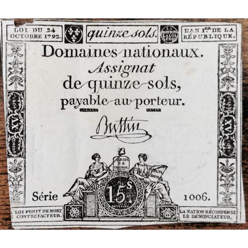 Assignat 15 Sols - L'an 1 De La République 24 Octobre 1792 - Série 1006 - Buttin