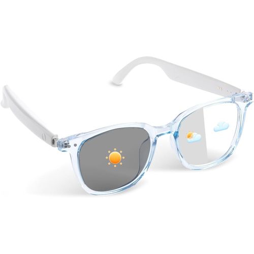 KALANKA-Lunettes intelligentes pour femme - Bluetooth avec lentille photochromique - Contrôle tactile - Assistant vocal pour un son clair et une photographie à distance - Cadre bleu et branches blanc