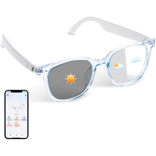 KALANKA-Lunettes intelligentes Bluetooth pour femme - Lunettes de traduction IA - Prise en charge de plus de 110 langues - Microphone intégré - Verres à changement de couleur - Cadre bleu avec protec
