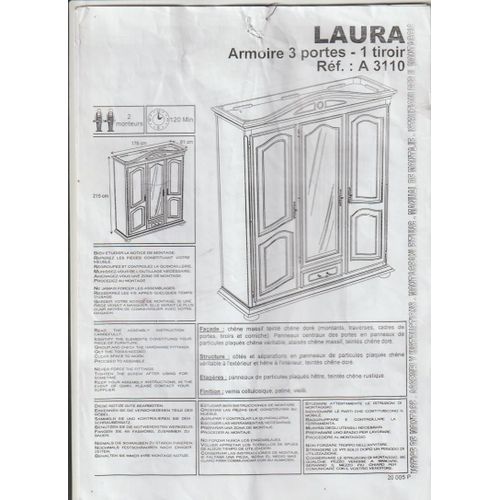 Armoire 3 Portes Miroir - 1 Tiroir Laura Ref A3110