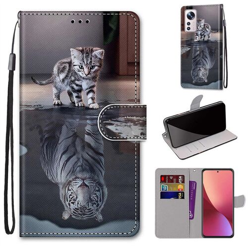 Saturcase Coque Pour Xiaomi 12 12s 12x, Beau Pu Cuir Magnétique Flip Portefeuille Support Porte-Carte Dragonne Protecteur Housse Étui Pour Xiaomi 12 12s 12x (Dk-4)