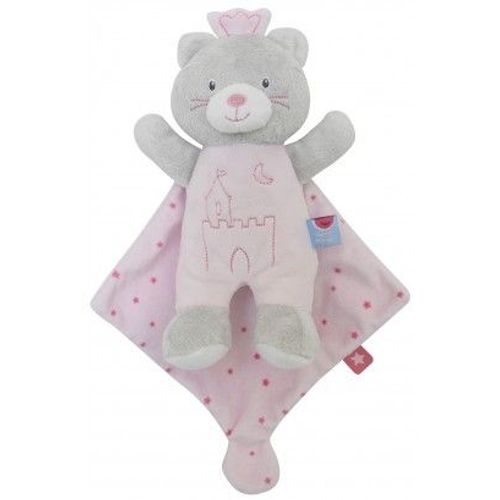 Doudou Chat Rose Mouchoir Princesse Sucre D'orge Peluche Jouet Bebe Naissance Chaton Cape Chateau Et Lune Couronne