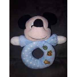 Doudou Hochet Mickey Lapin Tortue Coccinelle Grelot Bleu Pois