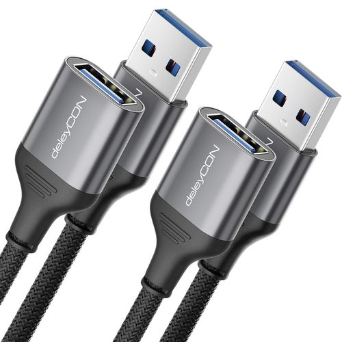 2x 1,5m Câble Rallonge USB 3.0 5Gbps (USB a Mâle vers a Femelle)-Connecteurs en Aluminium et Câble en Nylon-pour Clavier,Lecteur de Cartes,Imprimante,Scanner,Appareil Photo,etc.
