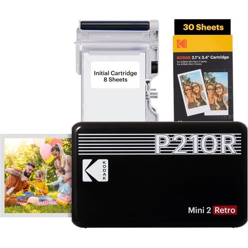 Mini 2 Retro Cadeau Noel ¿ Imprimante Photo Portable (5,4 x 8,6 cm) + Blanc, 38 Feuilles
