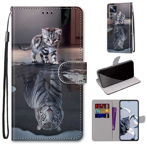 Saturcase Coque Pour Xiaomi 12t / 12t Pro, Beau Pu Cuir Magnétique Flip Portefeuille Support Porte-Carte Dragonne Protecteur Housse Étui Pour Xiaomi 12t / 12t Pro (Dk-4)