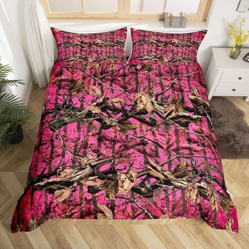Sjzg-Camouflage Rose Parure De Lit All Purpose Camo Housse De Couette 220x240cm Pour Chasseurs Cabine Ou Lodge Rustique Garçons Filles Farmhouse Rustique Literie Set Les Bois Camouflage