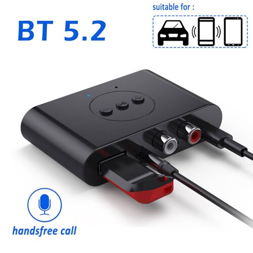 Récepteur audio sans fil Bluetooth 5.2, disque U NDavid, RCA 3.5mm, prise AUX 3.5, musique stéréo, adaptateur avec micro, kit haut-parleur de voiture