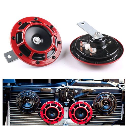 Kit De Klaxon À Air Électrique, 12v, 115db, Très Fort, Compact, Pour Moto, Voiture, Rouge, Noir, 1 Paire