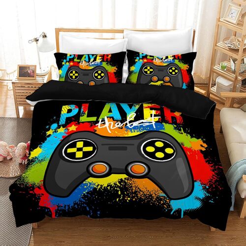 Tzf-Gamepad Housse De Couette Parure De Lit 1/2 Personnes En Microfibre Manette De Jeu Vidéo Console De Jeu Housse De Couette Avec Fermeture Éclair + 2 Taies D'oreiller 50x75 Cm (A3, 135x200cm)