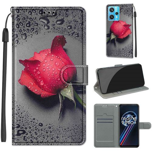 Saturcase Coque Pour Realme 9 Pro Plus, Beau Pu Cuir Magnétique Flip Portefeuille Support Porte-Carte Dragonne Protecteur Housse Étui Pour Realme 9 Pro Plus (Dy-12)