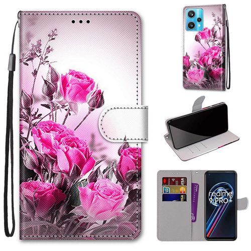 Saturcase Coque Pour Realme 9 Pro Plus, Beau Pu Cuir Magnétique Flip Portefeuille Support Porte-Carte Dragonne Protecteur Housse Étui Pour Realme 9 Pro Plus (Dk-17)