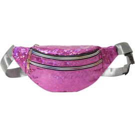 SJZG-Sac Banane Brillante Avec Bandoulière Ajustable, Trois Compartiments, Fermeture Fluide, Sac À Taille Imperméable, Flash Laser Éclatant