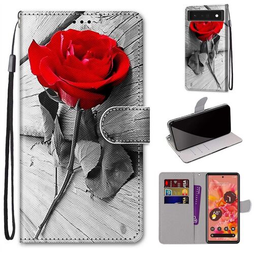 Saturcase Coque Pour Google Pixel 6, Beau Pu Cuir Magnétique Flip Portefeuille Support Porte-Carte Dragonne Protecteur Housse Étui Pour Google Pixel 6 (Dh-10)