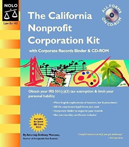 California Nonprofit Corporation Kit "Binder With Cd," The