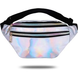 SJZG-Sac Banane Femme,Etanche Holographique Sacoche,Cuir Pu Sacoche Banane,Sac À Taille Imperméable Banane Sacoche Accessoires Des Années 80 90 Pour Festival,Rave,Voyage,Fête,Sport,Course À Pied(Arge