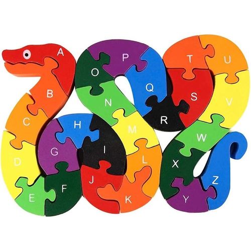 Puzzle Alphabet Animal En Bois, Blocs De Construction, Lettre Serpent