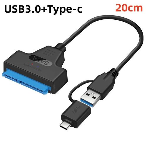 Câble SATA vers USB USB 3.0/Type-C vers SATA III adaptateur de pilote dur pour disque dur 2.5 "HDD/SSD SATA III convertisseur USB SATA-USB3.0 Type-c 20cm