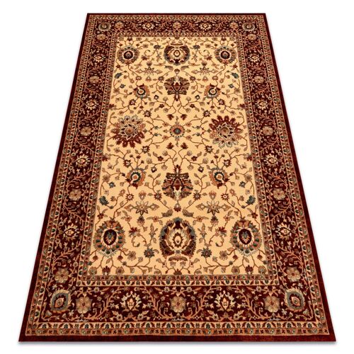 80x160 Cm Tapis En Laine Kashqai 4303 106 Fleurs, Cadre Beige / Bordeaux