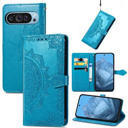 Flip Étui Pour Google Pixel 9 Pro 5g Couverture Rabotant Étui En Cuir Motif Exquis Simple Entreprise Antichoc - Bleu