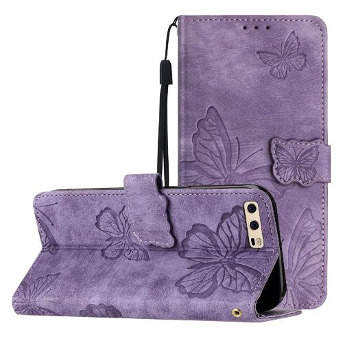 Flip Étui Pour Huawei P10 Pro Papillon Fermeture Magnétique Cuir Pu Portefeuille Titulaire De Fentes Pour Cartes - Violet