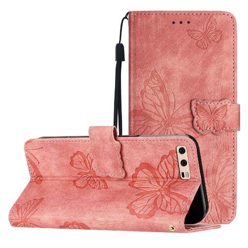 Flip Étui Pour Huawei P10 Titulaire De Fentes Pour Cartes Cuir Pu Fermeture Magnétique Portefeuille Papillon - Couleur Rose