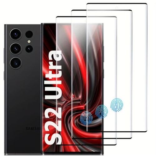 Hqselection® Lot De 3 Verre Trempé Pour Samsung Galaxy S22 Ultra 5g .Film De Protection D'écran Incurvé Couverture Complète Noir- Anti Rayures - Ultra Résistant Dureté 9h