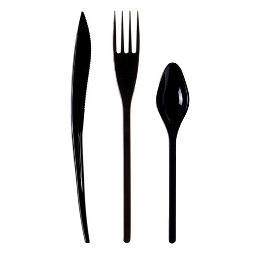 30 Couverts En Plastique Noir - Premium