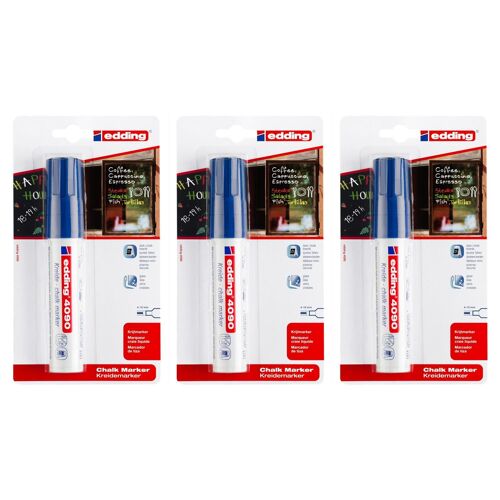Edding Lot De 3 Marqueurs Craie Liquide 4090 Blister De 1 Bleu 4-15 Mm